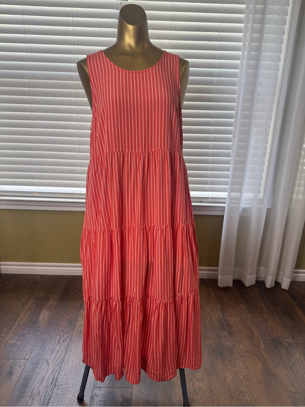 a new day Coral Stripe Sleeveless Tiered Maxi Dress